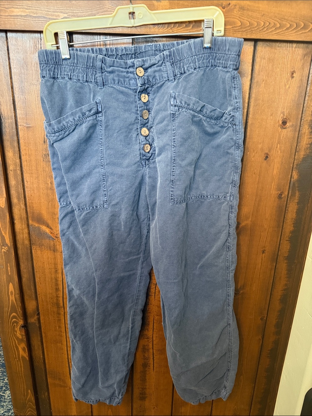 Sundance Rivera Utility Pants Linen Cotton Blend Button Fly Boho Blue, Size 6